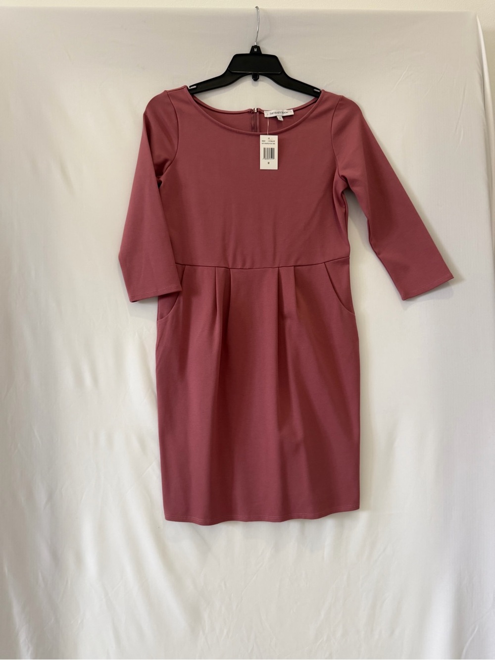 The Vanity Room Rose-Mauve Midi Sheath Dress with 3/4 Sleeves